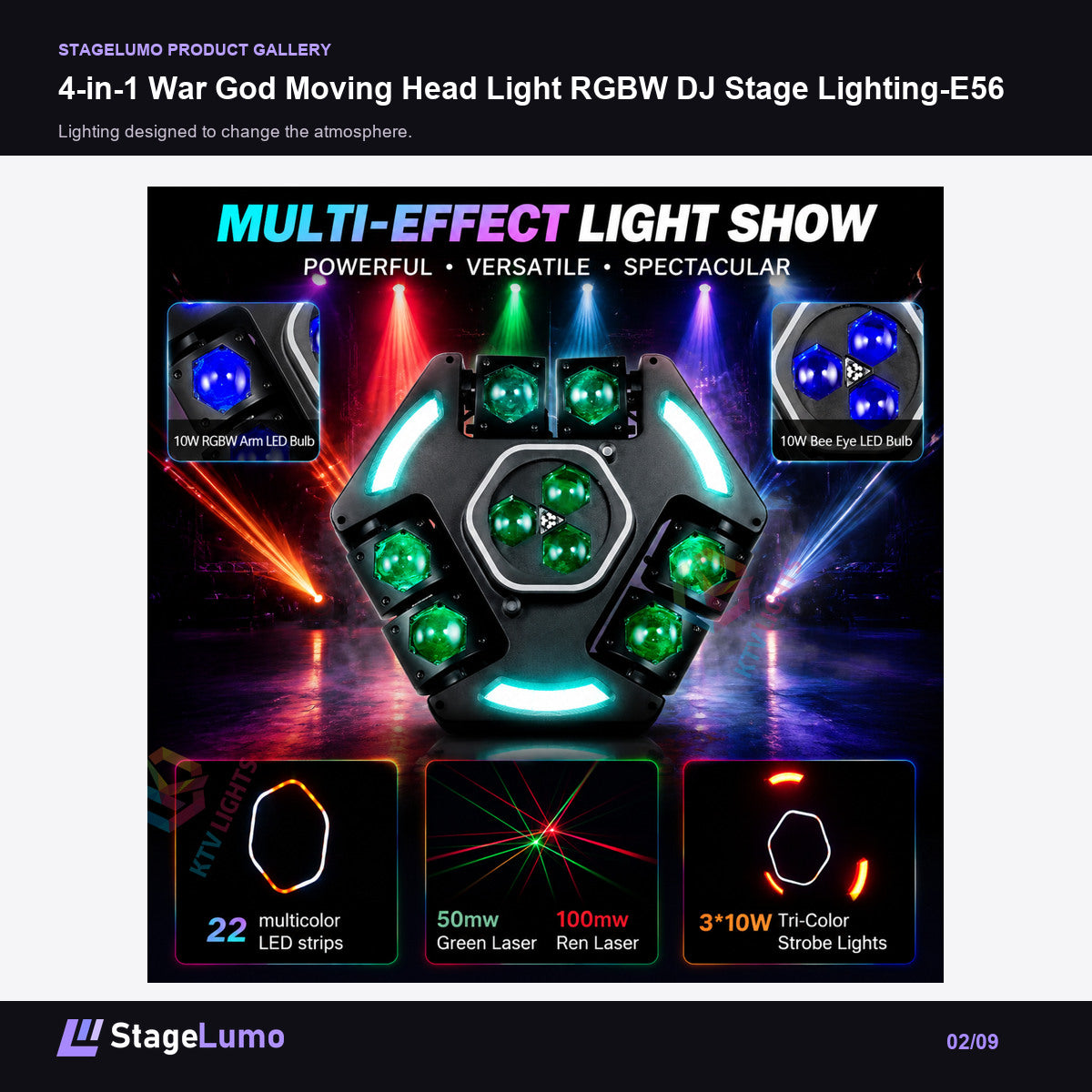 4-in-1 War God Moving Head Light RGBW DJ Stage Lighting-E56 - StageLumo image 2