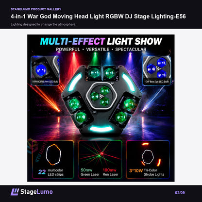 4-in-1 War God Moving Head Light RGBW DJ Stage Lighting-E56 - StageLumo image 2