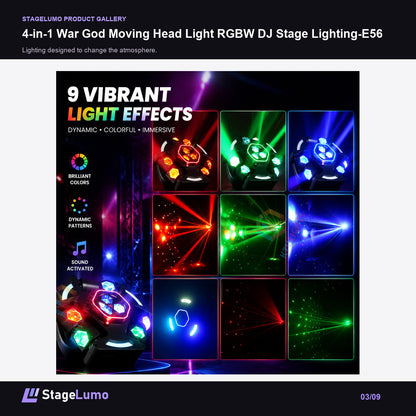 4-in-1 War God Moving Head Light RGBW DJ Stage Lighting-E56 - StageLumo image 3