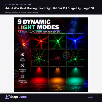 4-in-1 War God Moving Head Light RGBW DJ Stage Lighting-E56 - StageLumo image 4