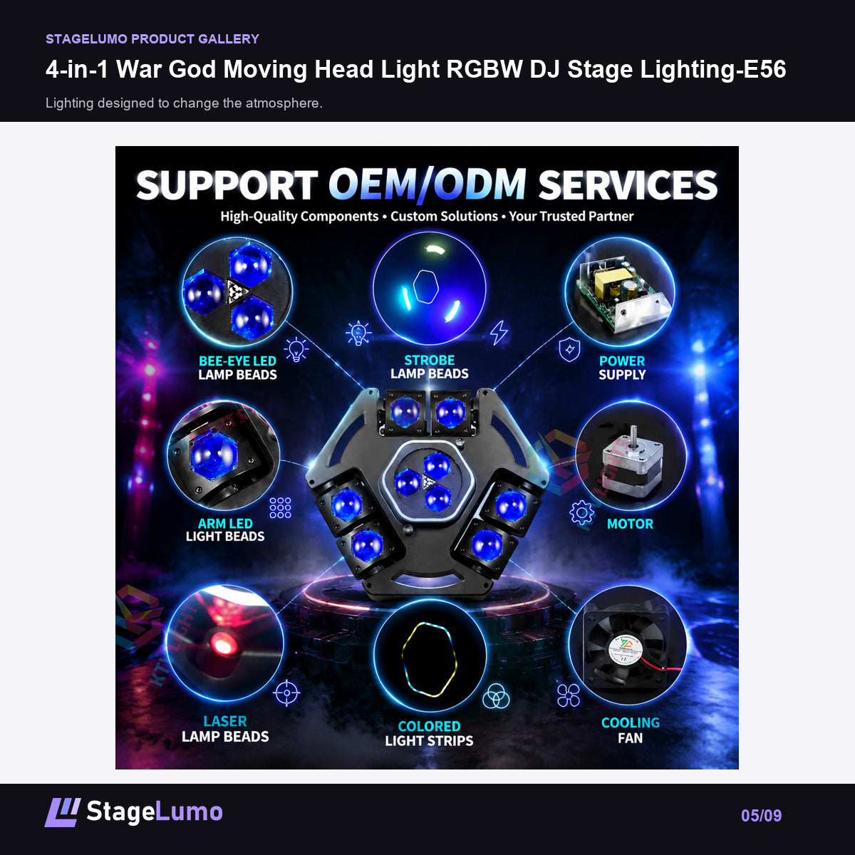 4-in-1 War God Moving Head Light RGBW DJ Stage Lighting-E56 - StageLumo image 5