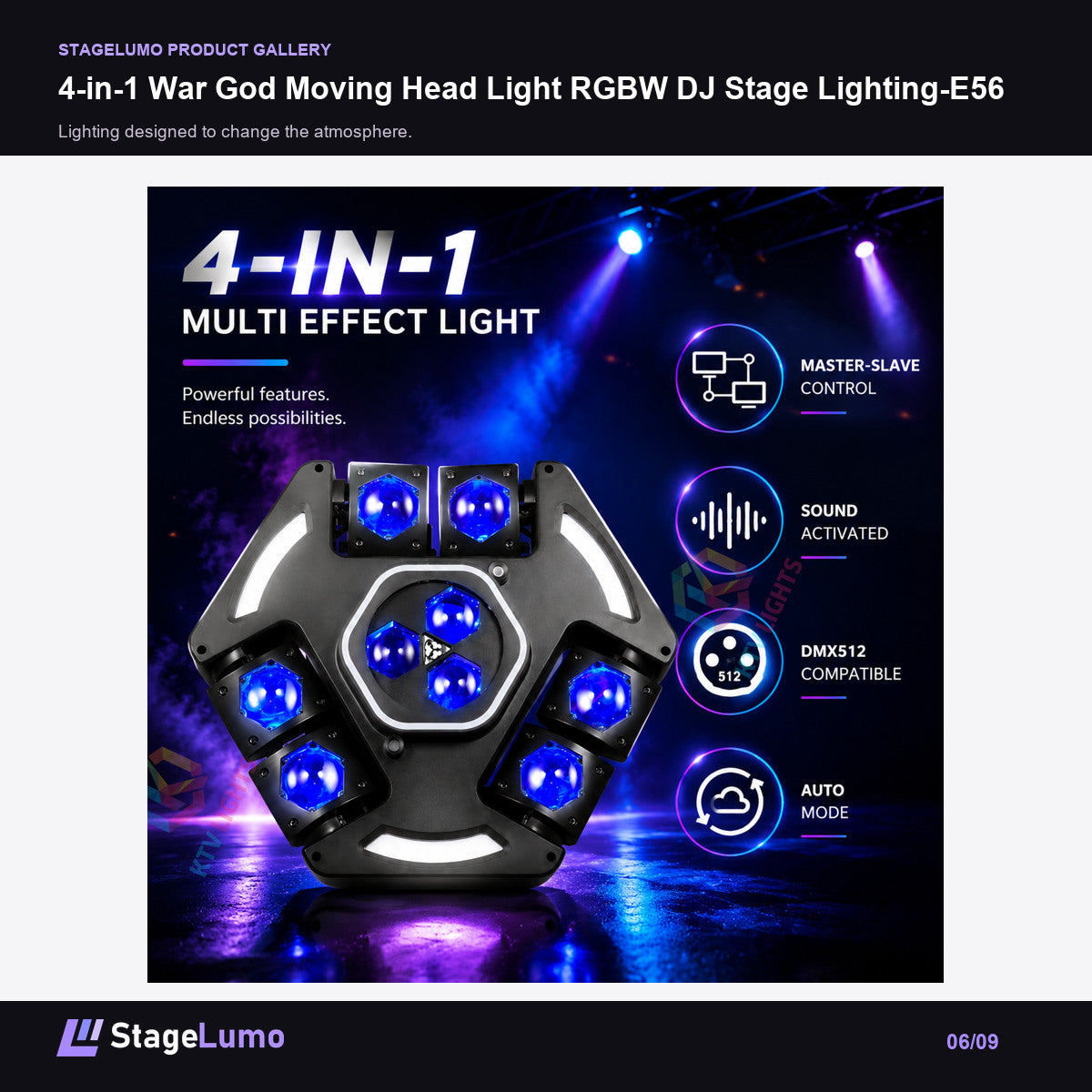 4-in-1 War God Moving Head Light RGBW DJ Stage Lighting-E56 - StageLumo image 6