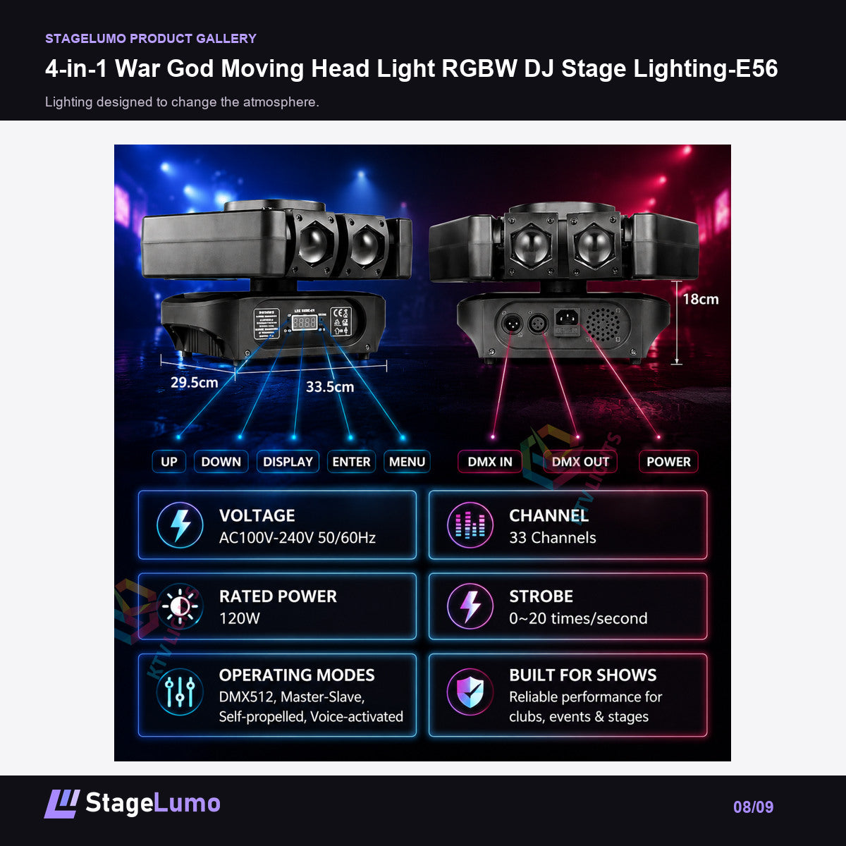 4-in-1 War God Moving Head Light RGBW DJ Stage Lighting-E56 - StageLumo image 8