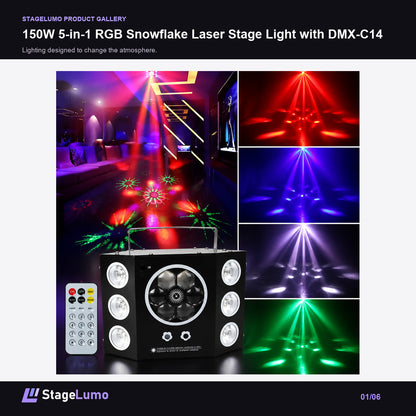 150W 5-in-1 RGB Snowflake Laser Stage Light with DMX-C14 - StageLumo image 1