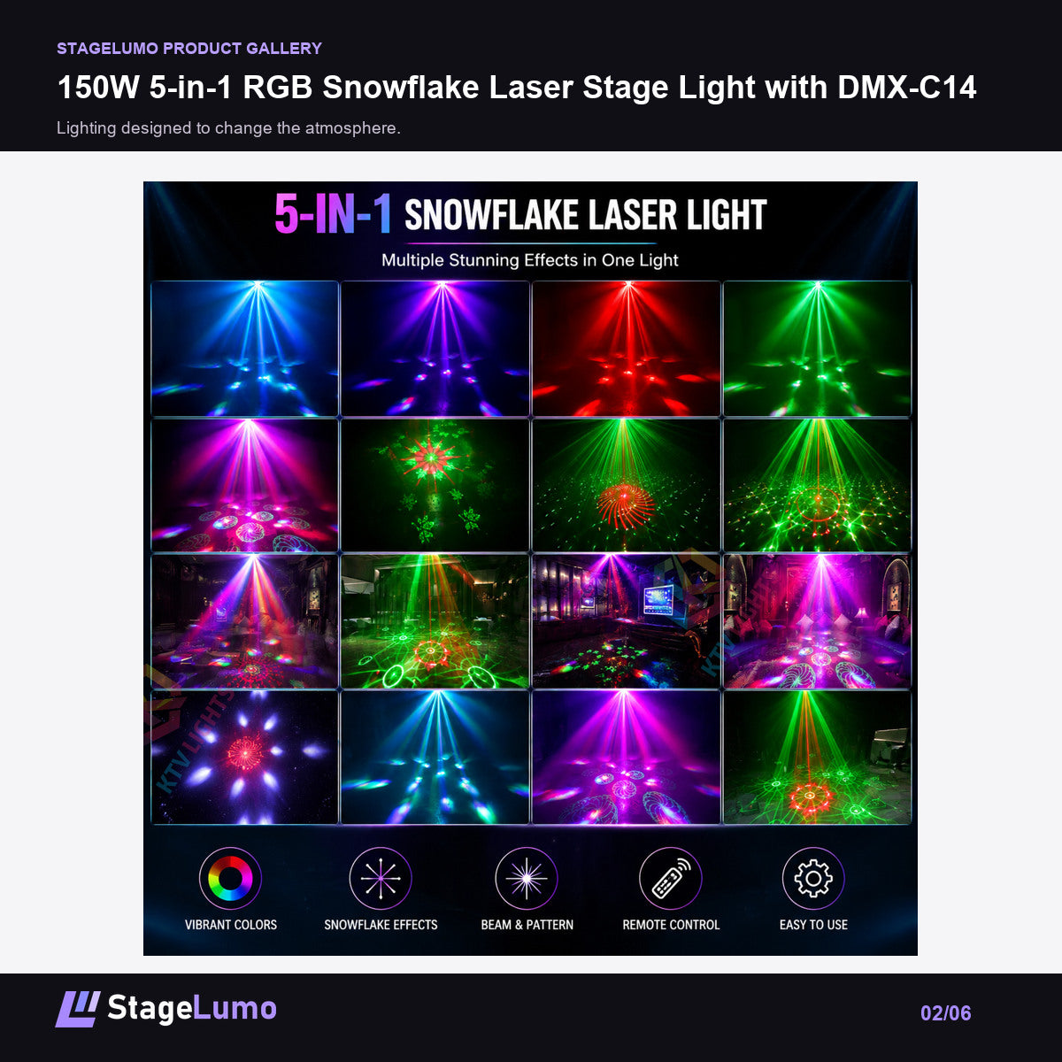 150W 5-in-1 RGB Snowflake Laser Stage Light with DMX-C14 - StageLumo image 2