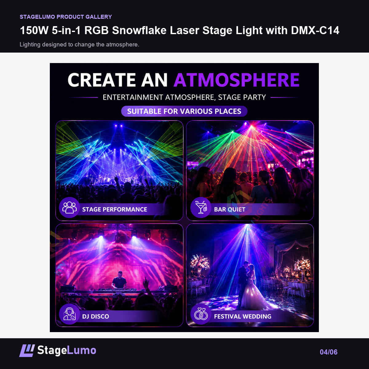 150W 5-in-1 RGB Snowflake Laser Stage Light with DMX-C14 - StageLumo image 4