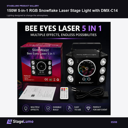 150W 5-in-1 RGB Snowflake Laser Stage Light with DMX-C14 - StageLumo image 5