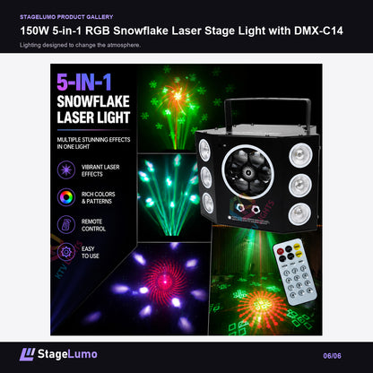 150W 5-in-1 RGB Snowflake Laser Stage Light with DMX-C14 - StageLumo image 6