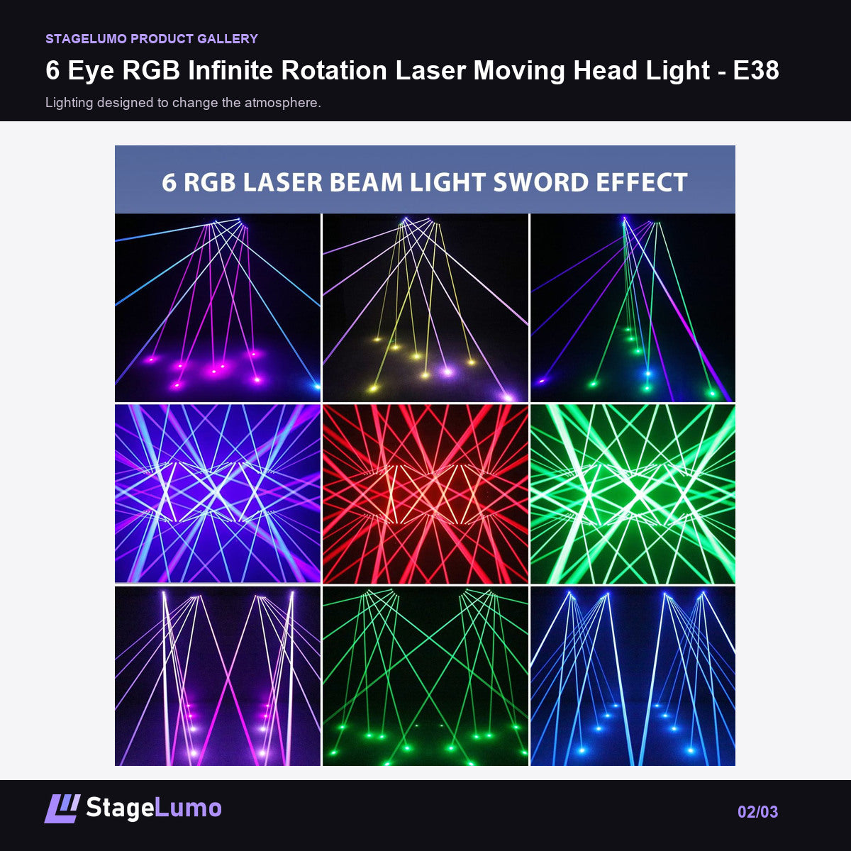 6 Eye RGB Infinite Rotation Laser Moving Head Light - E38 - StageLumo image 2