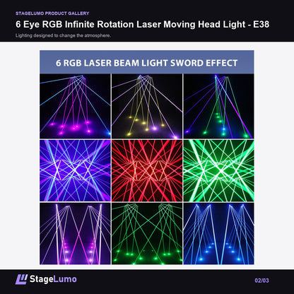 6 Eye RGB Infinite Rotation Laser Moving Head Light - E38 - StageLumo image 2