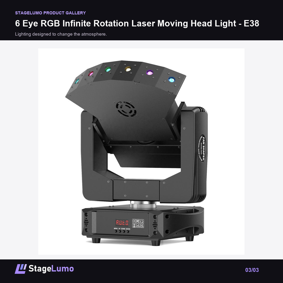 6 Eye RGB Infinite Rotation Laser Moving Head Light - E38 - StageLumo image 3
