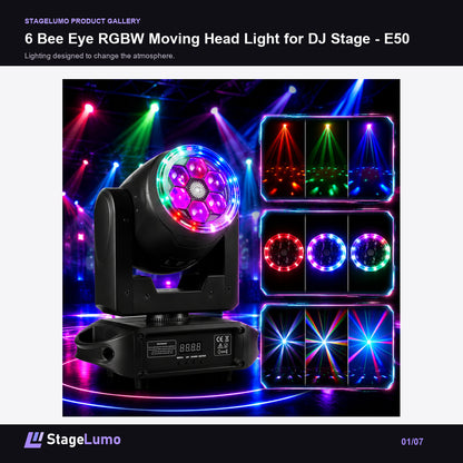 6 Bee Eye RGBW Moving Head Light for DJ Stage - E50 - StageLumo image 1