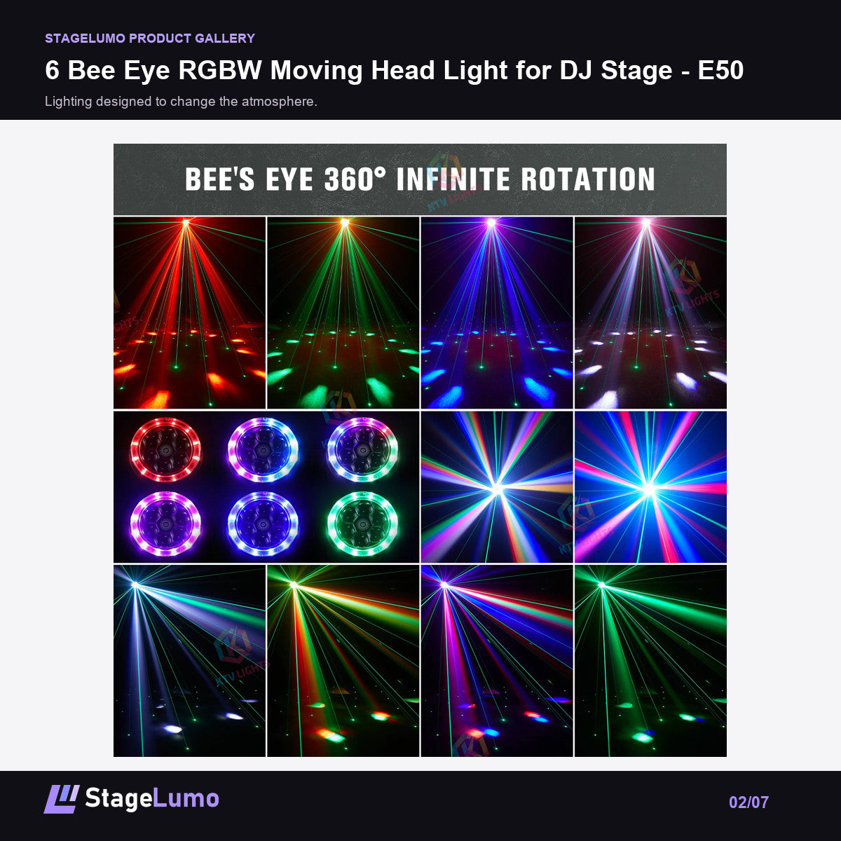 6 Bee Eye RGBW Moving Head Light for DJ Stage - E50 - StageLumo image 2