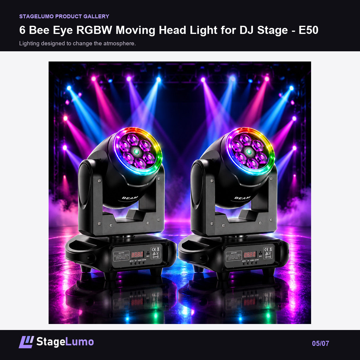 6 Bee Eye RGBW Moving Head Light for DJ Stage - E50 - StageLumo image 5
