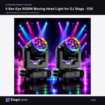 6 Bee Eye RGBW Moving Head Light for DJ Stage - E50 - StageLumo image 5