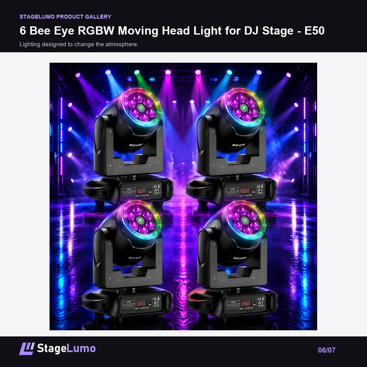 6 Bee Eye RGBW Moving Head Light for DJ Stage - E50 - StageLumo image 6