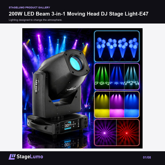 200W LED Beam 3-in-1 Moving Head DJ Stage Light-E47 - StageLumo image 1
