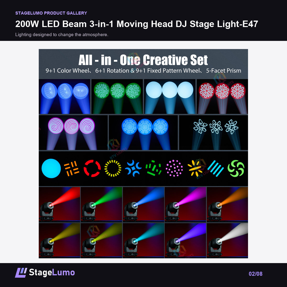 200W LED Beam 3-in-1 Moving Head DJ Stage Light-E47 - StageLumo image 2