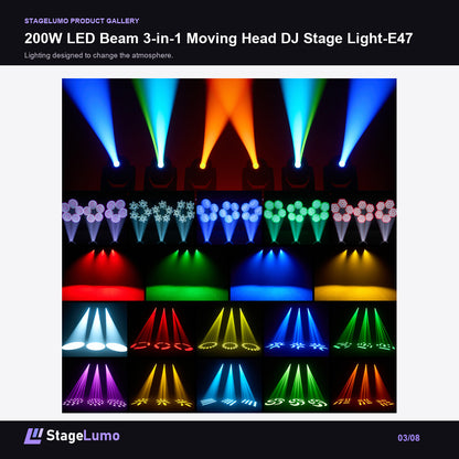 200W LED Beam 3-in-1 Moving Head DJ Stage Light-E47 - StageLumo image 3