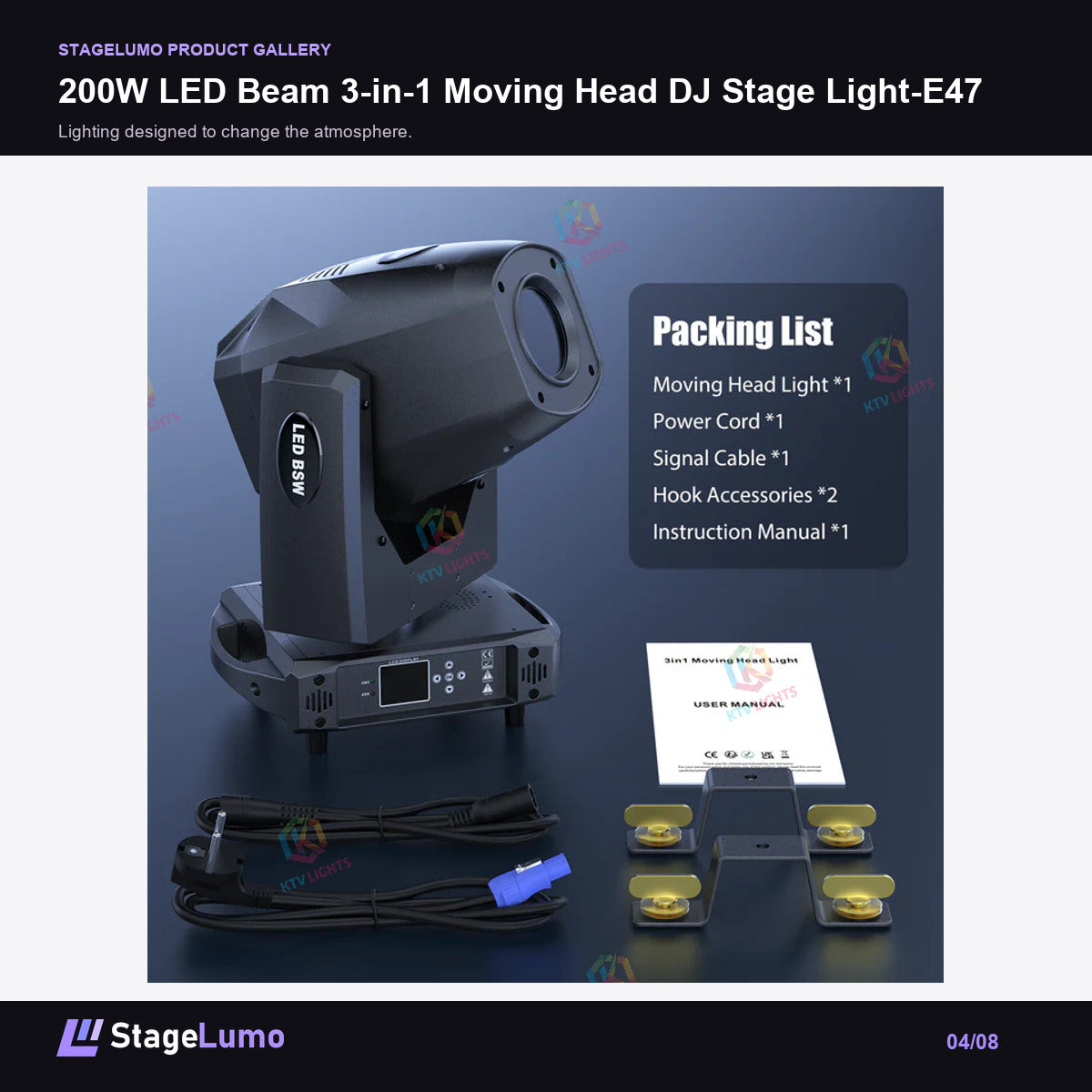 200W LED Beam 3-in-1 Moving Head DJ Stage Light-E47 - StageLumo image 4