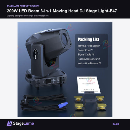 200W LED Beam 3-in-1 Moving Head DJ Stage Light-E47 - StageLumo image 4
