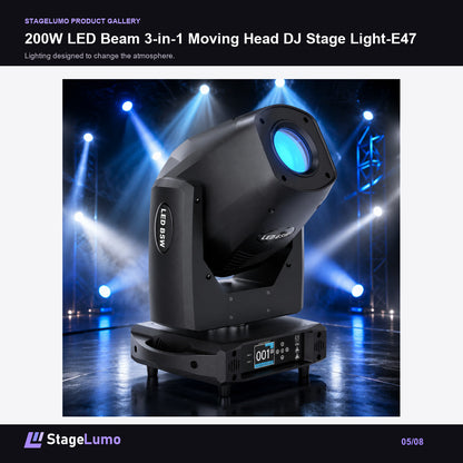 200W LED Beam 3-in-1 Moving Head DJ Stage Light-E47 - StageLumo image 5