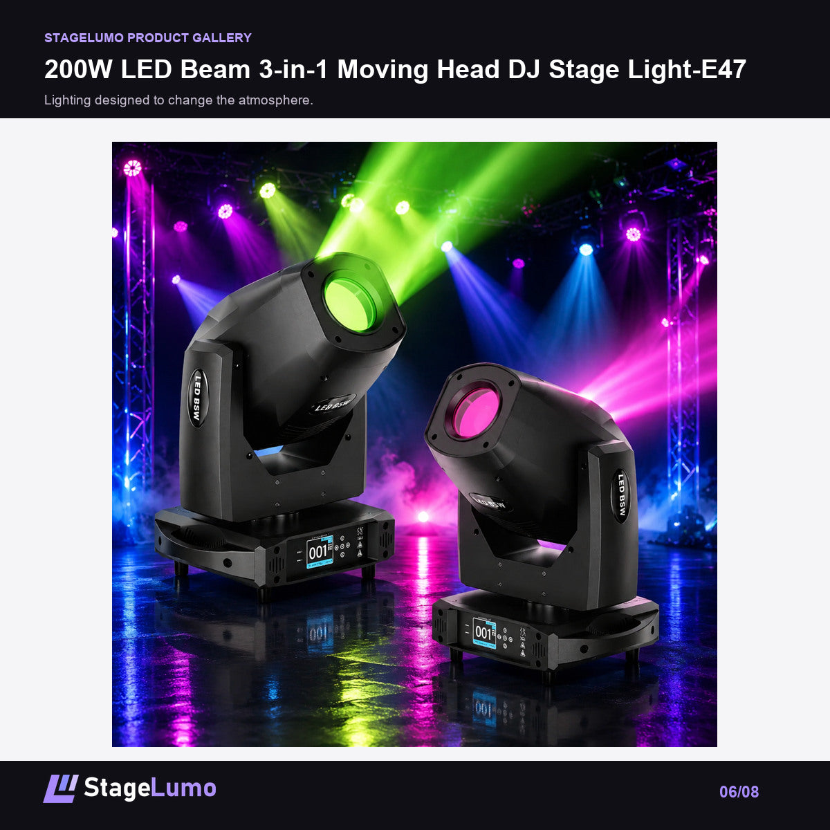 200W LED Beam 3-in-1 Moving Head DJ Stage Light-E47 - StageLumo image 6
