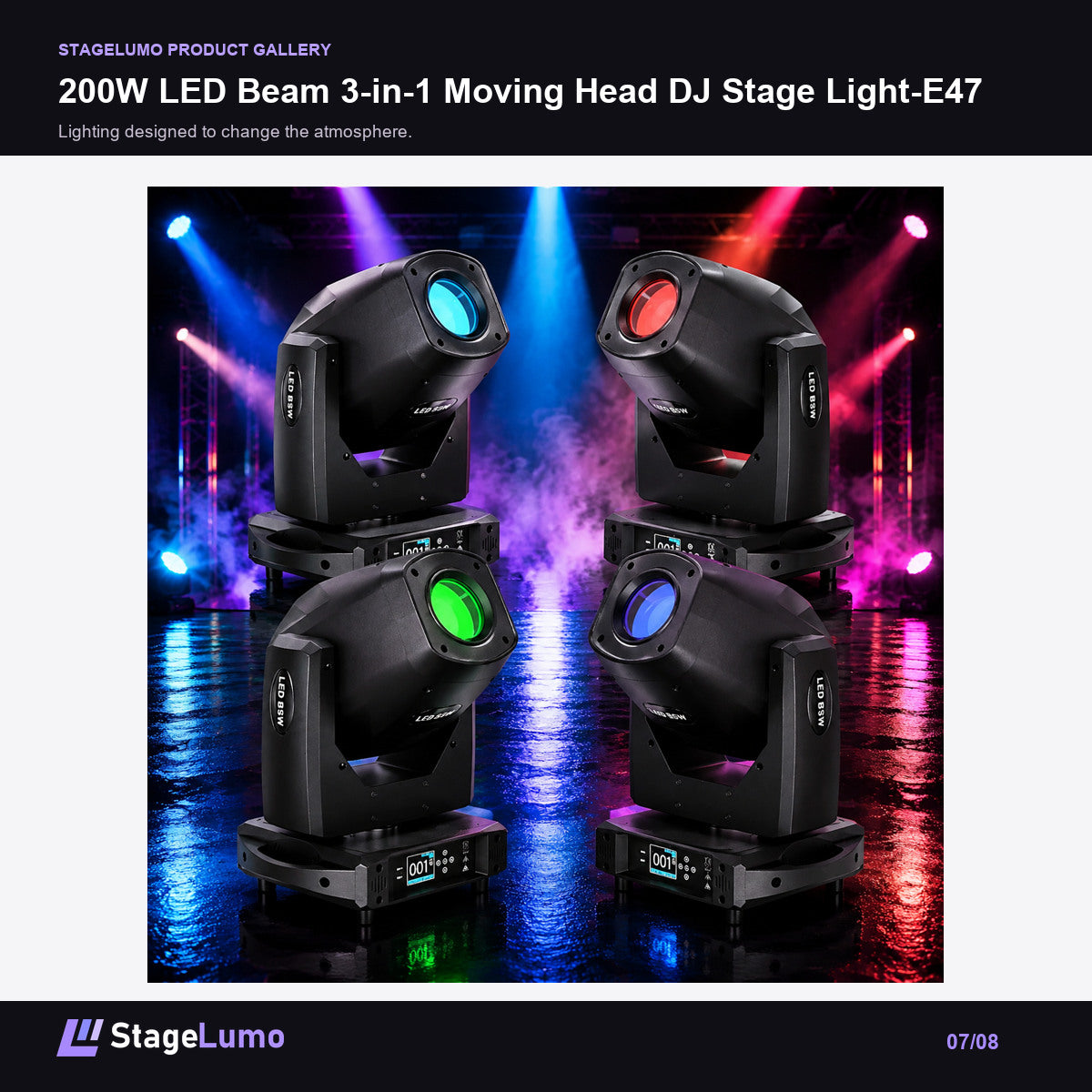 200W LED Beam 3-in-1 Moving Head DJ Stage Light-E47 - StageLumo image 7