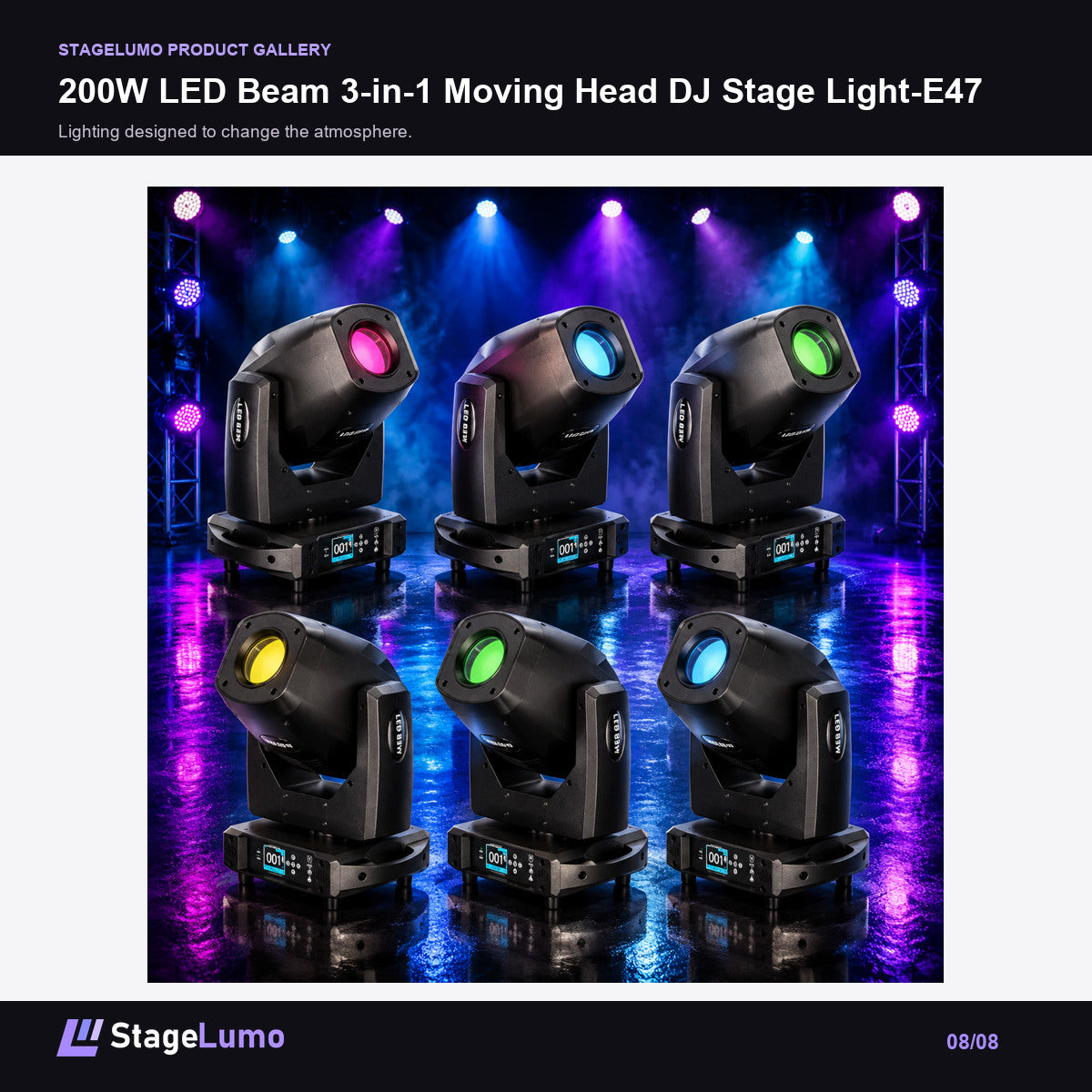200W LED Beam 3-in-1 Moving Head DJ Stage Light-E47 - StageLumo image 8