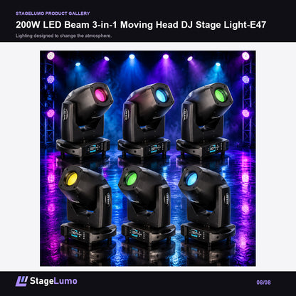 200W LED Beam 3-in-1 Moving Head DJ Stage Light-E47 - StageLumo image 8