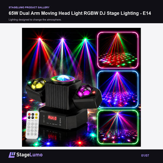 65W Dual Arm Moving Head Light RGBW DJ Stage Lighting - E14 - StageLumo image 1