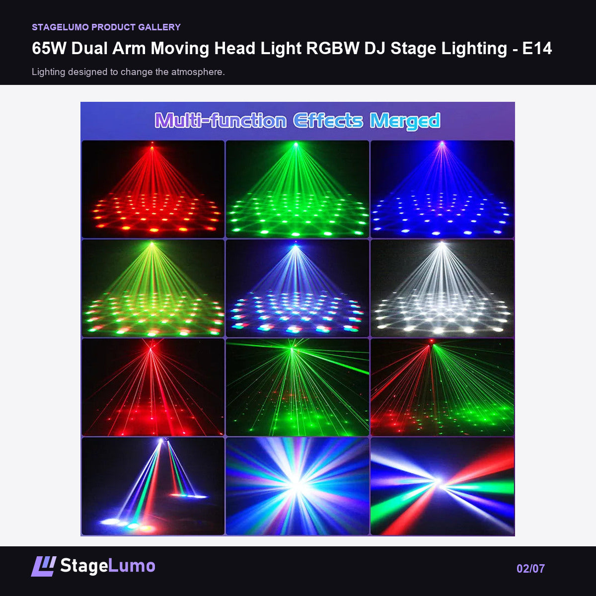 65W Dual Arm Moving Head Light RGBW DJ Stage Lighting - E14 - StageLumo image 2