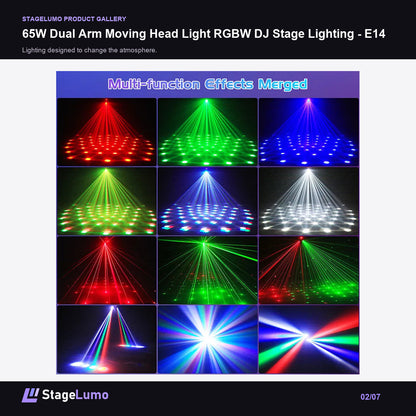 65W Dual Arm Moving Head Light RGBW DJ Stage Lighting - E14 - StageLumo image 2