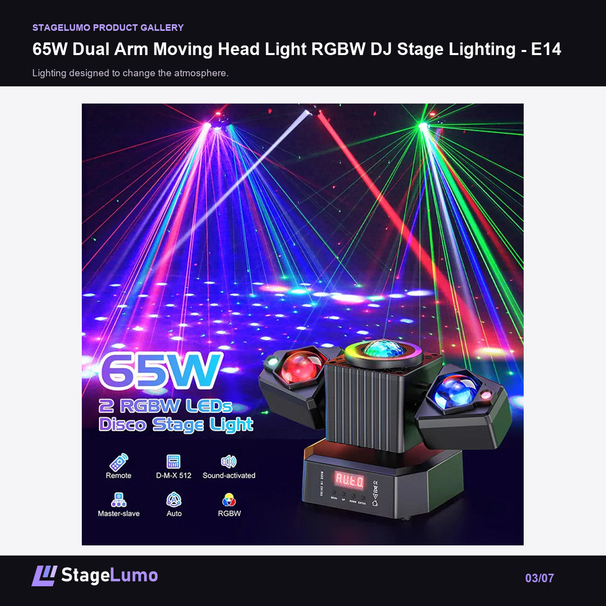 65W Dual Arm Moving Head Light RGBW DJ Stage Lighting - E14 - StageLumo image 3