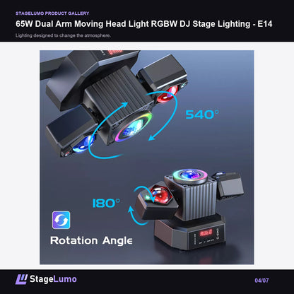 65W Dual Arm Moving Head Light RGBW DJ Stage Lighting - E14 - StageLumo image 4