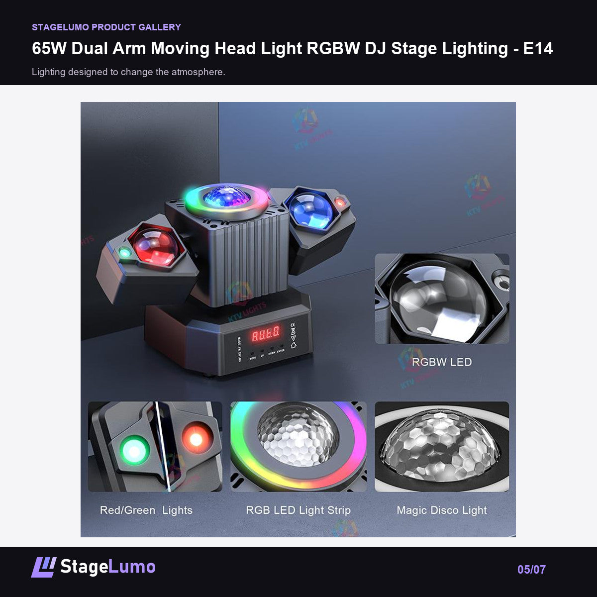 65W Dual Arm Moving Head Light RGBW DJ Stage Lighting - E14 - StageLumo image 5