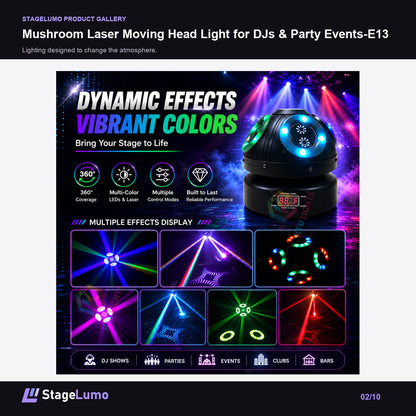 Mushroom Laser Moving Head Light for DJs & Party Events-E13 - StageLumo image 2