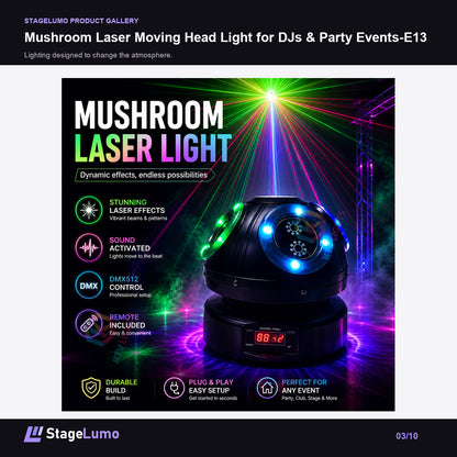Mushroom Laser Moving Head Light for DJs & Party Events-E13 - StageLumo image 3