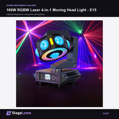160W RGBW Laser 4-in-1 Moving Head Light - E15 - StageLumo image 1