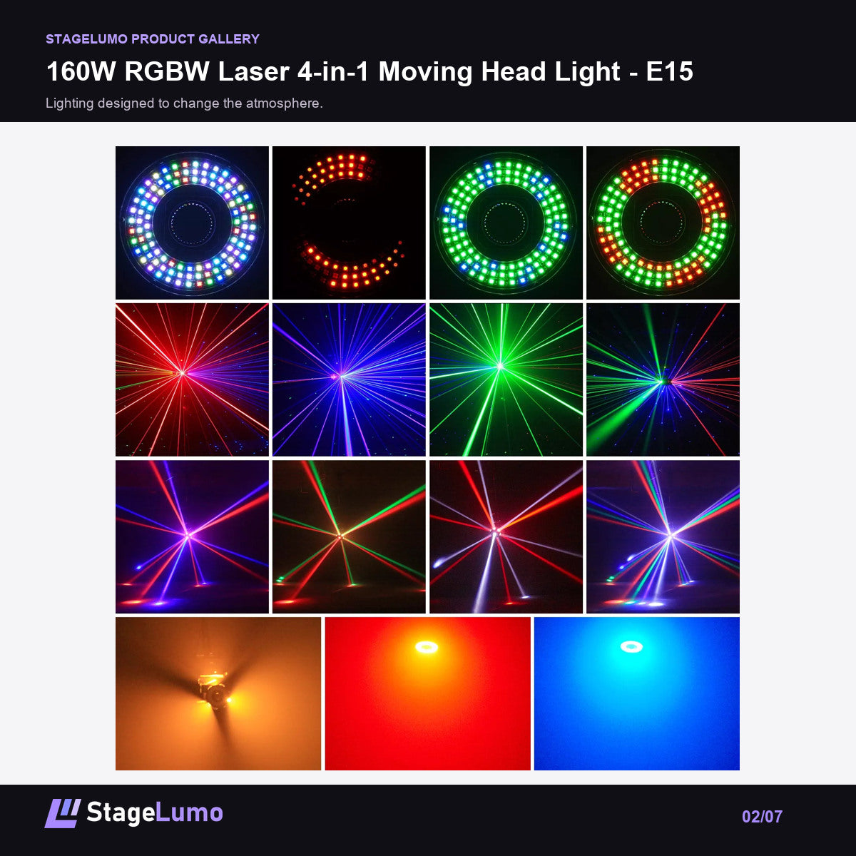 160W RGBW Laser 4-in-1 Moving Head Light - E15 - StageLumo image 2
