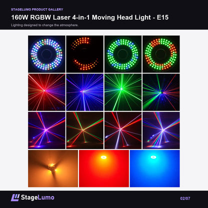 160W RGBW Laser 4-in-1 Moving Head Light - E15 - StageLumo image 2
