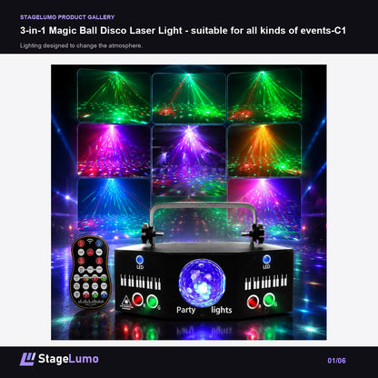 3-in-1 Magic Ball Disco Laser Light - suitable for all kinds of events-C1 - StageLumo image 1