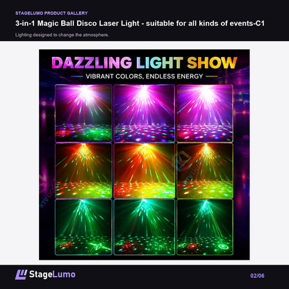 3-in-1 Magic Ball Disco Laser Light - suitable for all kinds of events-C1 - StageLumo image 2