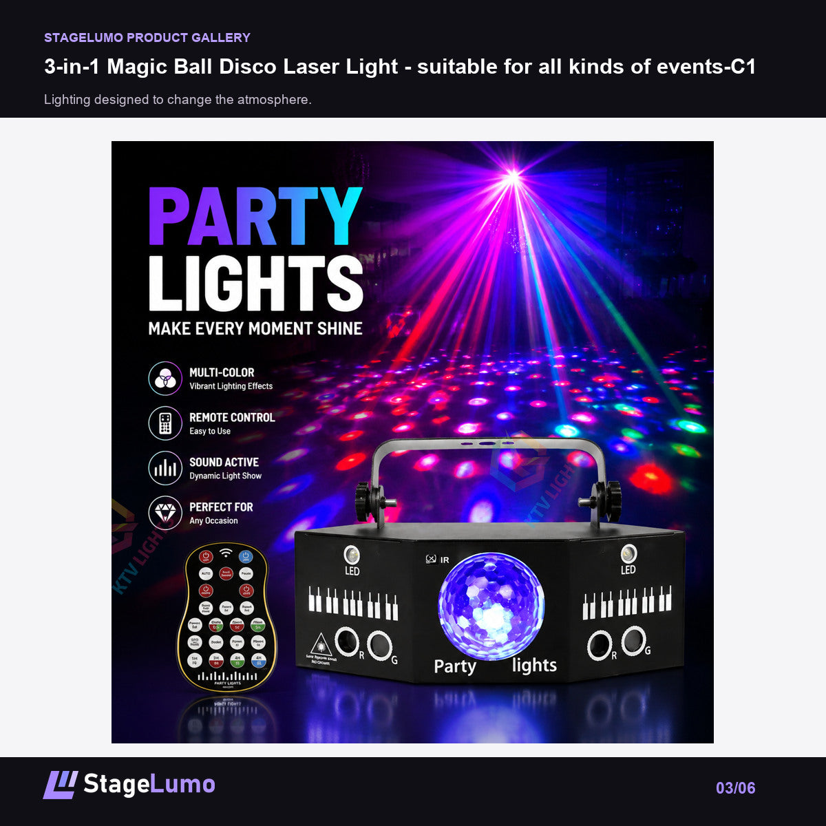 3-in-1 Magic Ball Disco Laser Light - suitable for all kinds of events-C1 - StageLumo image 3