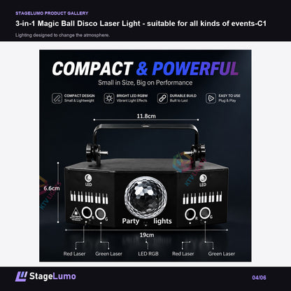 3-in-1 Magic Ball Disco Laser Light - suitable for all kinds of events-C1 - StageLumo image 4