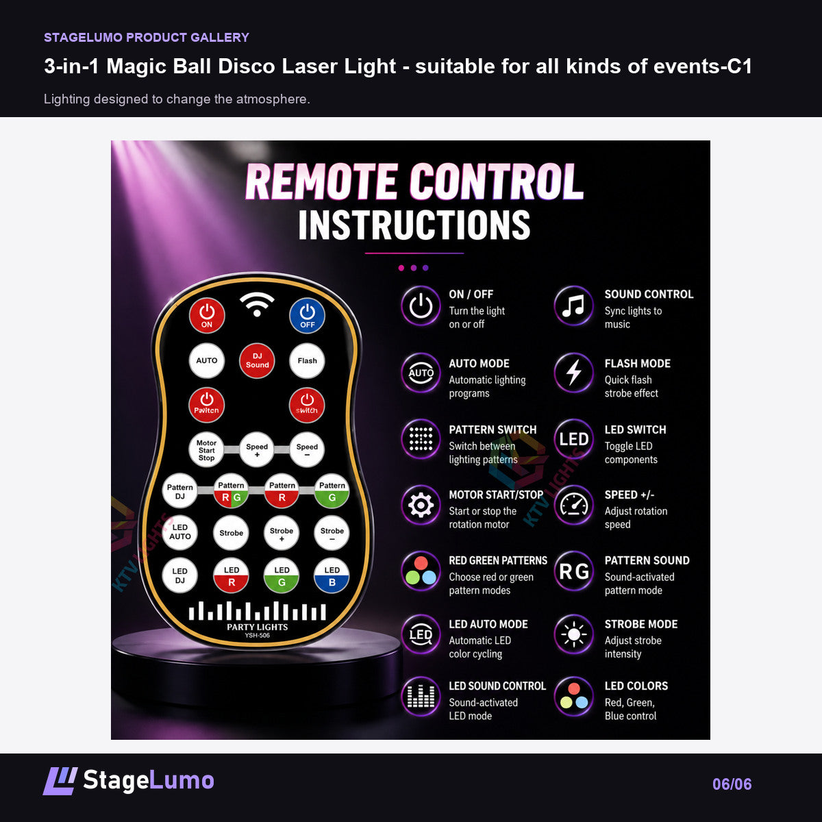 3-in-1 Magic Ball Disco Laser Light - suitable for all kinds of events-C1 - StageLumo image 6