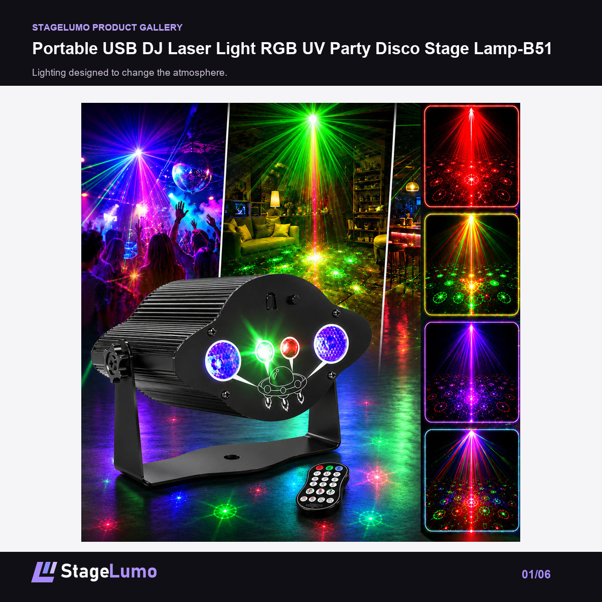 Portable USB DJ Laser Light RGB UV Party Disco Stage Lamp-B51 - StageLumo image 1