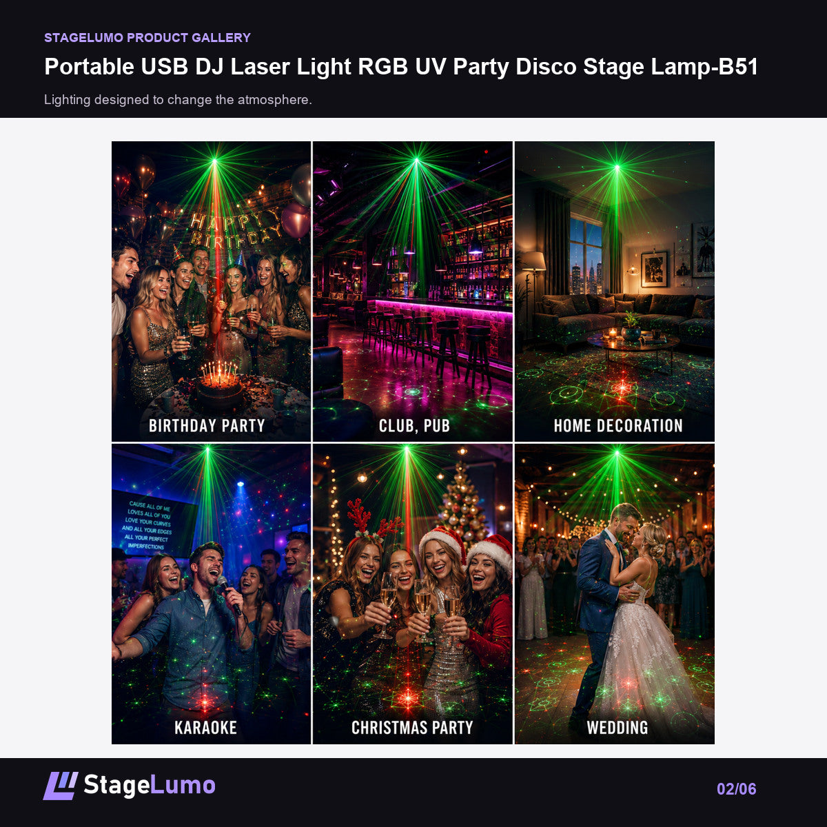 Portable USB DJ Laser Light RGB UV Party Disco Stage Lamp-B51 - StageLumo image 2
