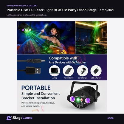 Portable USB DJ Laser Light RGB UV Party Disco Stage Lamp-B51 - StageLumo image 3