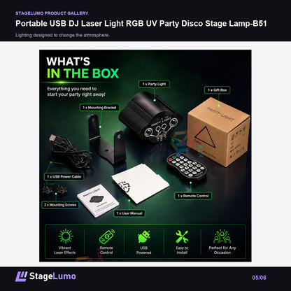 Portable USB DJ Laser Light RGB UV Party Disco Stage Lamp-B51 - StageLumo image 5